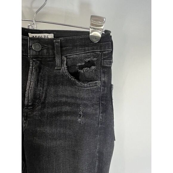 AGOLDE High Rise Black Jeans Crop Distressed Raw Hem Sophie Sz 25 Skinny Grunge - Picture 12 of 13